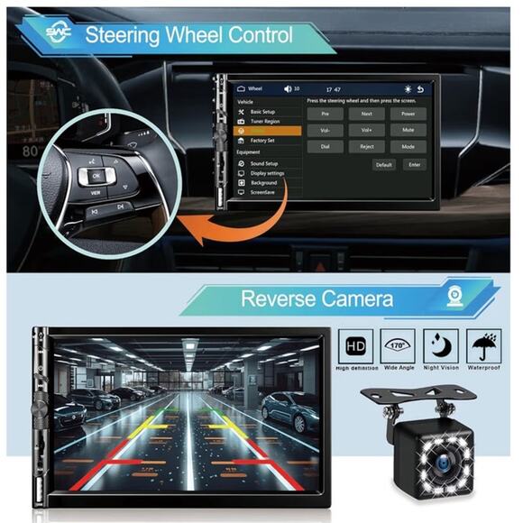 Upgrade Wireless 7” Double Din Car Stereo Apple Carplay Android Auto GPS BT - Picture 3 of 11